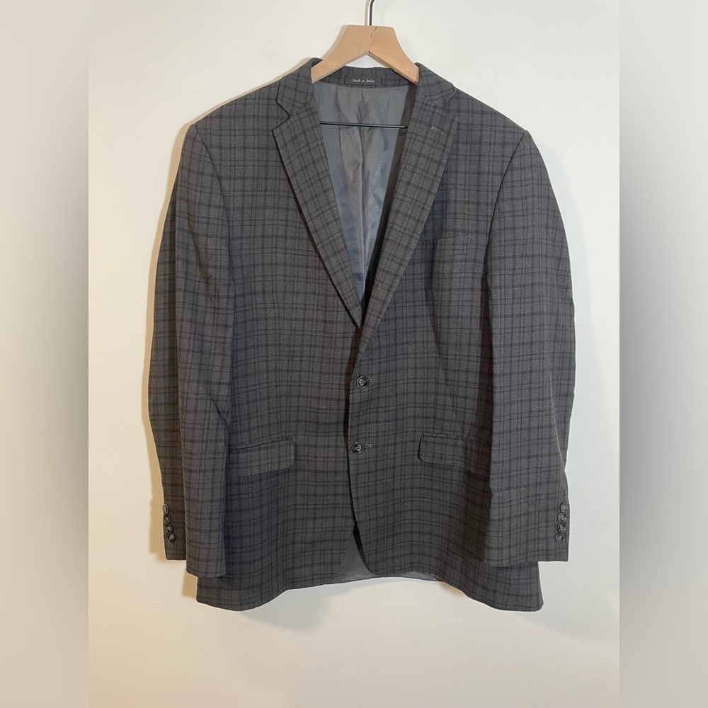 Calvin Klein Blazer Suit Jacket 100% Wool Gray Plaid Mens Size 42L 🍁